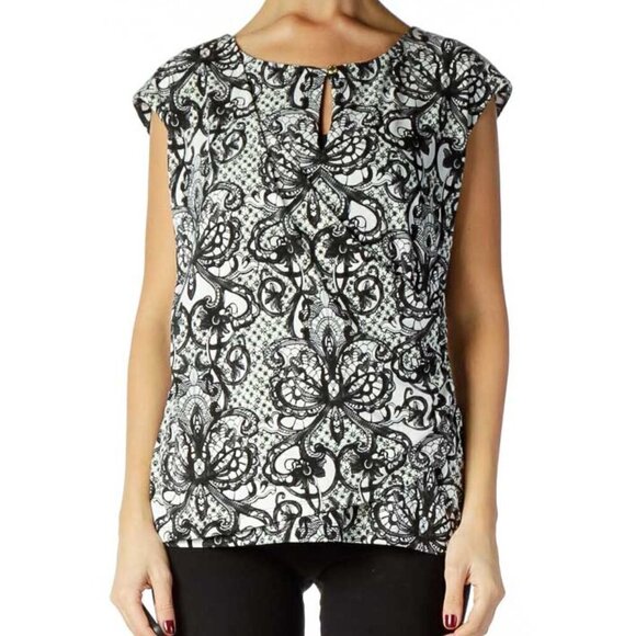 Calvin Klein Tops - Calvin Klein Black White Lace Print Blouse